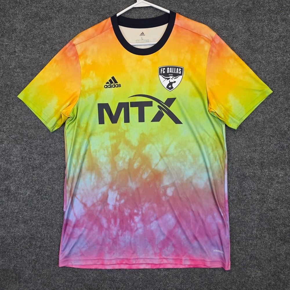 Adidas FC Dallas Jersey Mens L Rainbow Tie Dye Pride Pre-Match Love Unites MTX